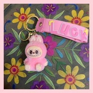 🍀Plush Monster (labubu) Keychain/Bag Charm with 'LUCK' Wrist Strap • NIP